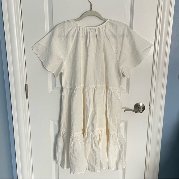 New! Madewell Cream Linen-Blend Flutter-Sleeve Tiered Mini Dress 35249 - Picture 9 of 15